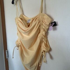 NWT XL Wild Fable Light Yellow Swimsuit Extra High Leg Cheeky